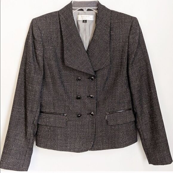 Tahari Gray 100% Wool Career Blazer 6 Button Pockets Lined Women’s Size 8 Medium - Picture 1 of 7